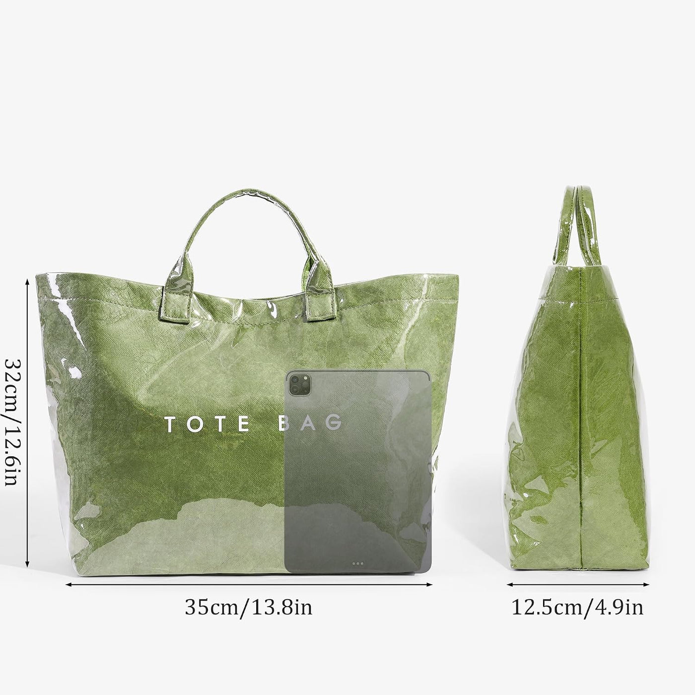Lushandy PVC Tote Bag Women's Letters Print Hobo Handbag 14L Waterproof Plastic Tote Purse for Work, Beach, Shopping