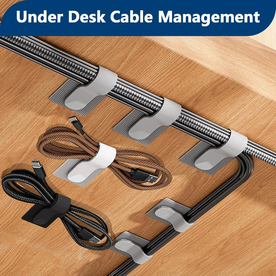 Abnii 50 PCS Hook and Loop Cable Ties, Under Desk Cable Management, Self Adhesive Cable Clips Straps, Sticky-Back Cord Organizer, Wire Organizer for TV PC Laptop Ethernet Desktop, White - hover image