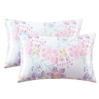 EXQ Home Silky Satin Pillowcase for Hair and Skin,Printed Pillow Cases Standard Size Set of 2 Satin Pillow Case 2 Pack with Envelope Closure(Ink Leaf, 20x26)