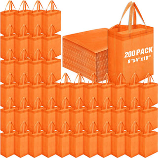 Windyun 50 Pcs Reusable Tote Bag Bulk 8 x 4 x 10 Inch Non Woven Shopping Bag with Handle Reusable Portable Grocery Gift Tote (Black)