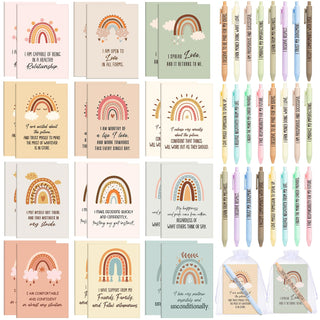 Mooliwe 24 Pcs Positive Affirmation Gift Set Gratitude Notebooks with Pens Small Bags Motivational Encouragement Notepads Daily Affirmations Journal for Women Stress Relief Self Care (Watercolor)