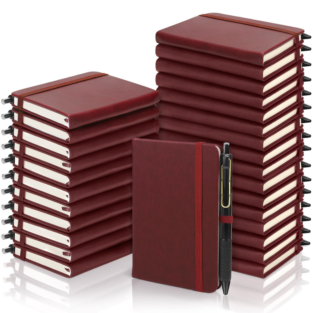 Aodaer 50 Sets Pocket Notebook Journal with Pens, 160 Pages, 3.5 x 5.5 Inch Mini Lined Journal Notebook A6 Leather Hardcover College Ruled Notepad with Pen Holder for School Office Gifts, Dark Green