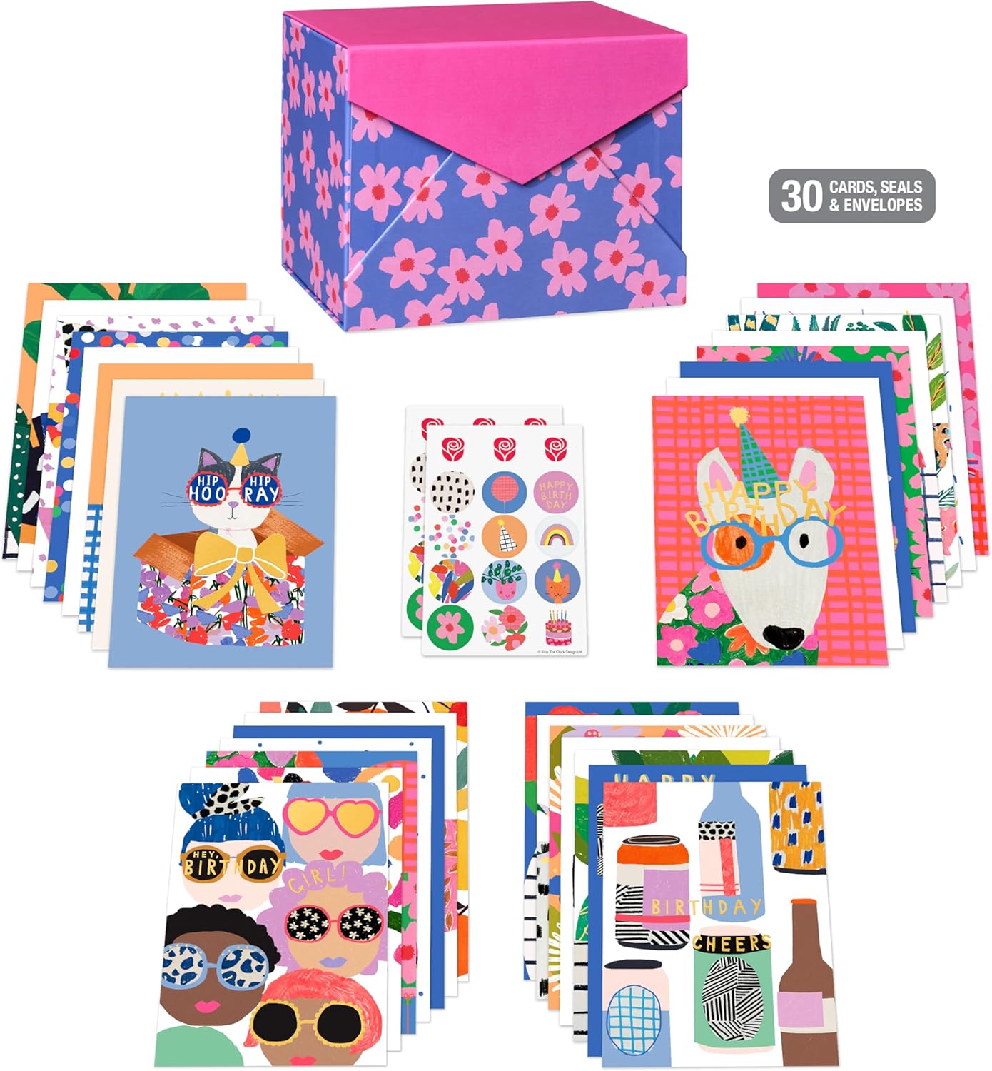 American Greetings 30-Count All Occasions Card Bundle with Keepsake Box and Envelopes- Designed by Stop The Clock