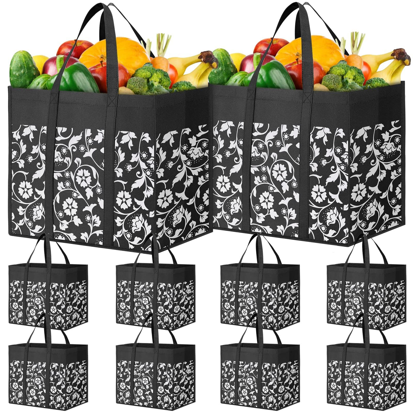 WOWBOX Reusable Grocery Bags Foldable Tote Bags Bulk with Reinforced Handles Shopping Bags for Groceries Heavy Duty Kitchen Reusable Grocery Bags with Waterproof Coating 4-Pack, Blue
