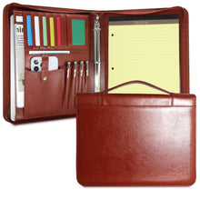 Embossed Faux Leather Zippered Padfolio with 3 Ring Binder, Executive Portfolio Organizer Binder for Women, Fits 13.9" Laptop/Tablet, Refillable Writing Pad Pocket, Green