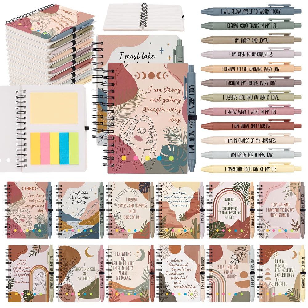 48 Pcs Motivational Gifts Bulk, Colorful Inspirational Notebooks with Matching Pens & Sticky Notes, Back to School Journals for Kids, Classrooms, Teachers, Team Building (5.5 x 4.7 Inch)