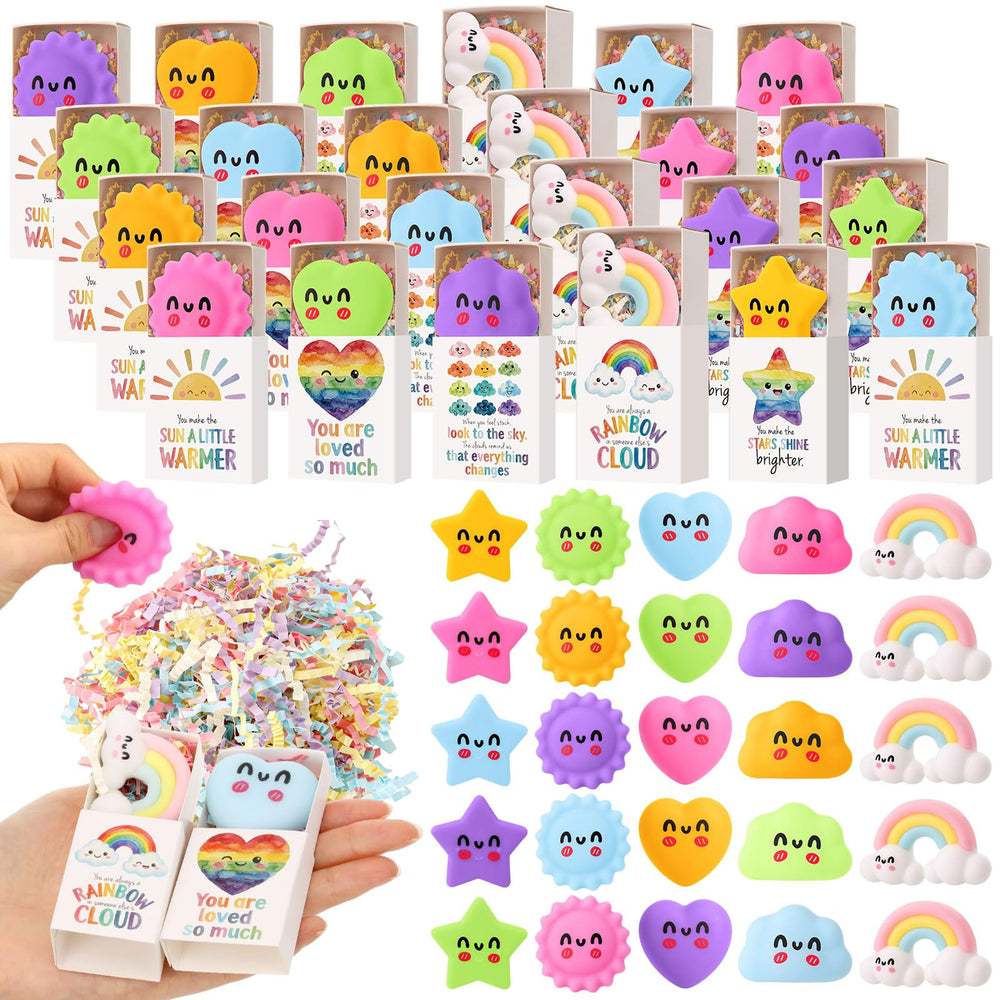 Wettarn 75 Sets Appreciation Gifts Cute Stress Balls with Support Boxes Bulk Party Favors for Employee Coworker Team Group Stuffers Office Prizes Positive Desk Decor