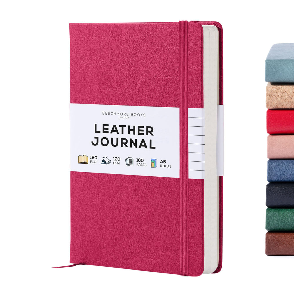 BEECHMORE BOOKS Premium Lined Leather Journal for Men & Women, 5" x 8" (A5) Thick 120gsm Ivory Cream Paper Notebook, Hardcover Vegan Leather Personal Diary, With Gift Box (Chestnut Brown)