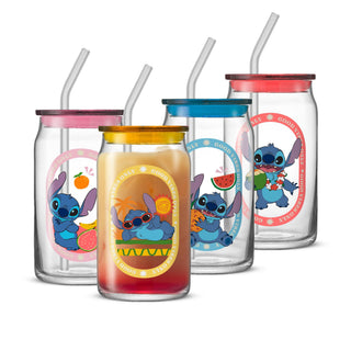 JoyJolt Harry Potter House Crests Glass Tumblers with Lids and Straws, 16oz Glass Cups with Lids and Straws, Can Shaped Drinking Glasses Set of 4, Hogwarts Cup, Harry Potter Merchandise