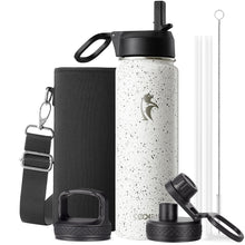 Water Bottle 40 oz Insulated with Straw&Brush, Coolflask Vaccum Stainless Steel Metal 3 Lids Water Flask for Sports, Gym or Office, Keep Cold 48H Hot 24H, Magic Black