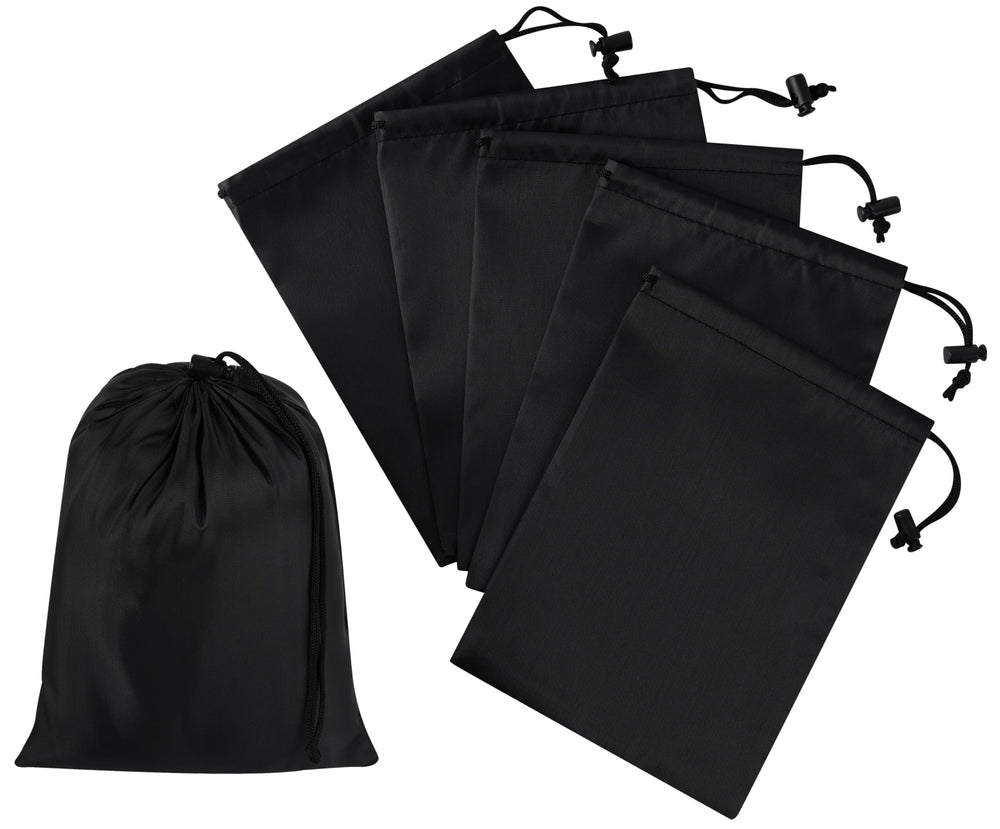 PALTERWEAR Drawstring Bag with Toggle - Nylon Cinch and Ditty Pouch - Six Pack (Black, 6 x 8 Inch, Set of 6)