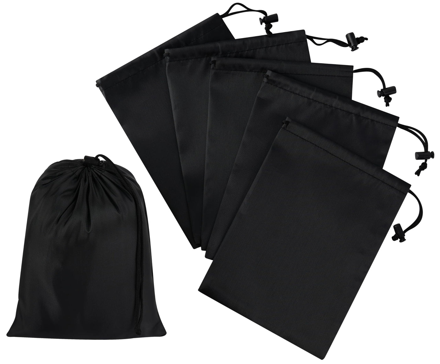 PALTERWEAR Drawstring Bag with Toggle - Nylon Cinch and Ditty Pouch - Six Pack (Black, 6 x 8 Inch, Set of 6)