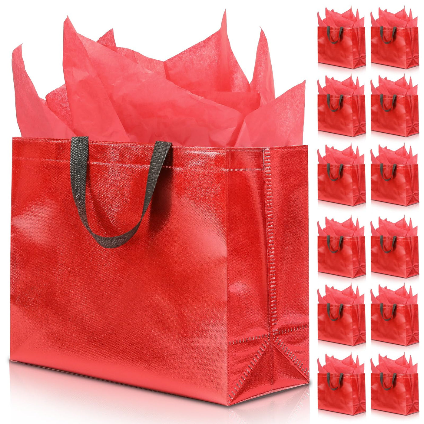 KeerxunBag 12Pcs Reusable Gift Bags（Includes Tissue Paper） Gift bag with handle Birthdays Parties Holidays Weddings Medium 13x5x11in colorful Gift Bags