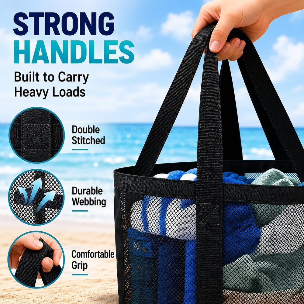 SRISE Mesh Beach Bag - Large Beach Tote Bag for Family Beach Bag for Toys & Vacation Essentials