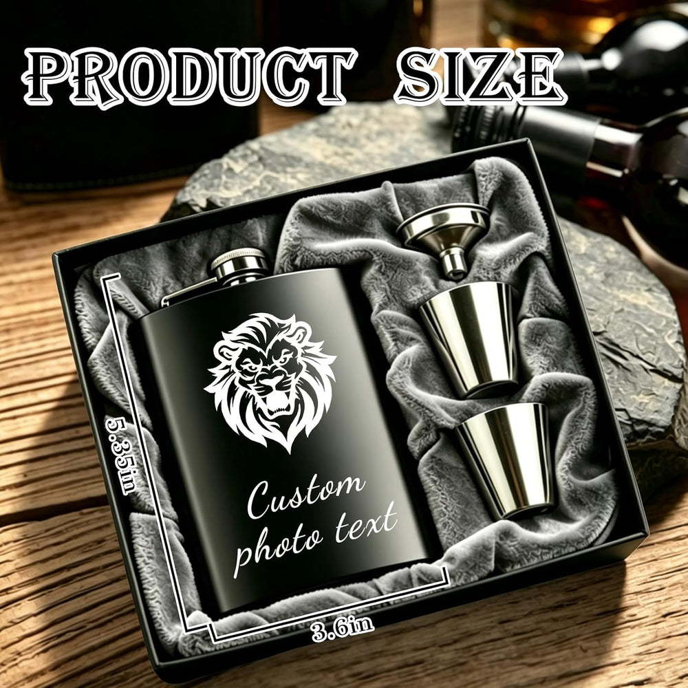 Personalized Custom Flask for Men, 8oz Engraved Stainless Steel Hip Flask with Photo & Text, Customized Liquor Flask for Dad, Husband, Groomsmen (custom flask 2)