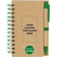 DISCOUNT PROMOS Custom Mini Spiral Notebooks with Black Ink Pens Set of 10/50/100, Personalized Bulk Pack - Perfect for School, Office, Business, Home - Green
