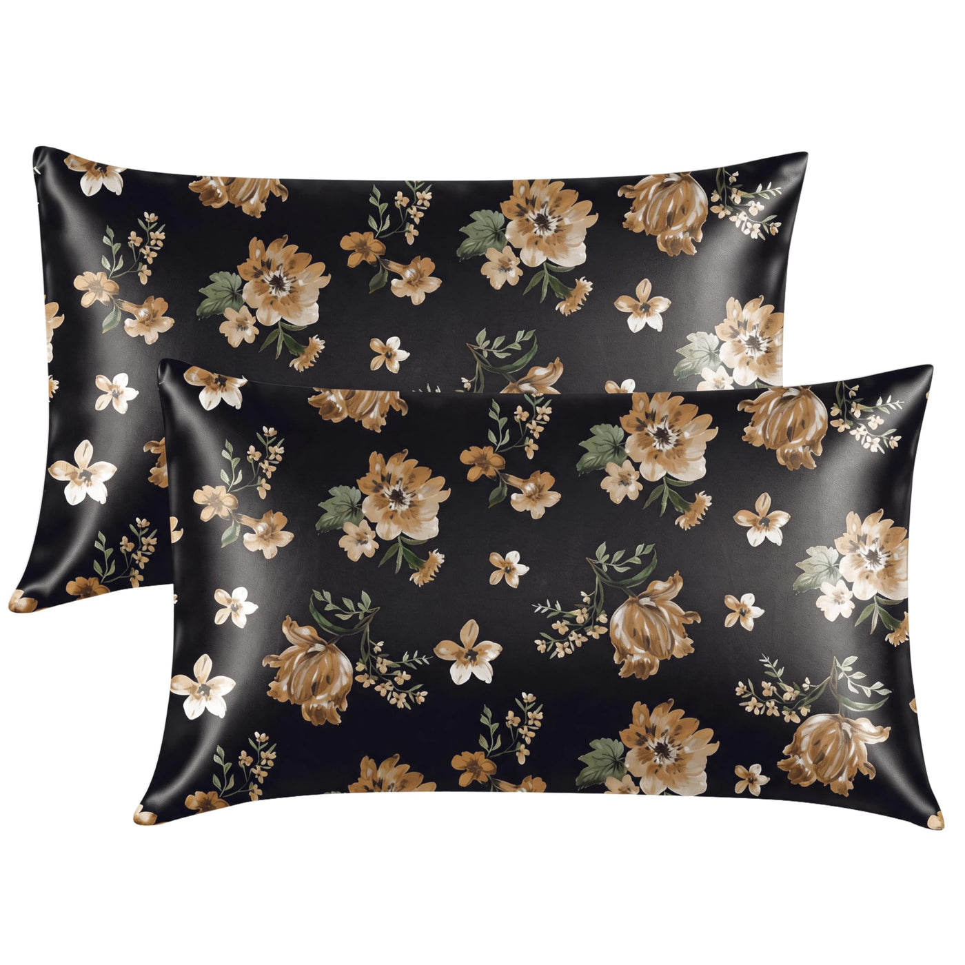 EXQ Home Silky Satin Pillowcase for Hair and Skin,Printed Pillow Cases Standard Size Set of 2 Satin Pillow Case 2 Pack with Envelope Closure(Ink Leaf, 20x26)