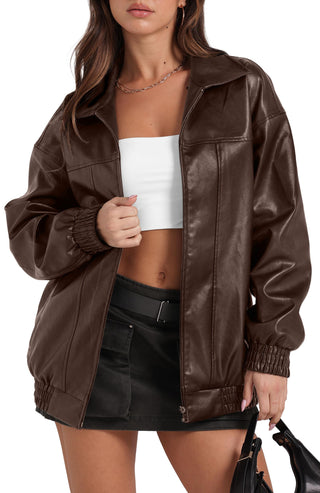 Sampeel Leather Jacket Women Faux Oversized Motorcycle Bomber Coats 2025 Fall Fashion Outfits Winter Clothes