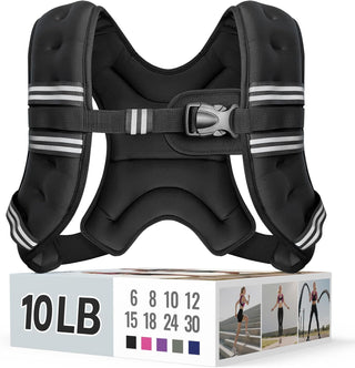 Zeerun Weighted Vest, 6lb/8lb/10lb/12lb/15lb/18lb/20lb/24lb/30lb for Men Women, Reflective Stripe Adjustable Buckle, Comfortable Durable Rucking Vest for Walking Running Strength Training