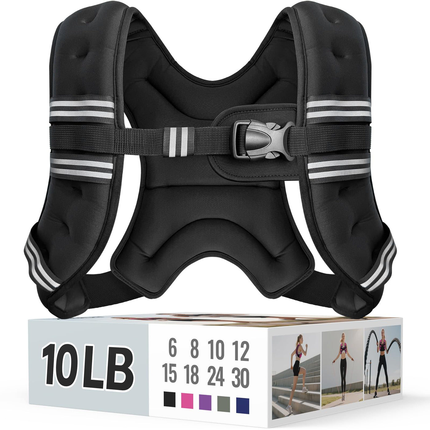 Zeerun Weighted Vest, 6lb/8lb/10lb/12lb/15lb/18lb/20lb/24lb/30lb for Men Women, Reflective Stripe Adjustable Buckle, Comfortable Durable Rucking Vest for Walking Running Strength Training