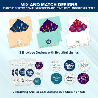 Decorably 24 Pack 6x4in Welcome to the Team Cards for New Employees with Envelopes and Stickers, 6 Festive Designs for Colleagues, Onboarded Staff, Crew, Blank Inside - Business, Gifting, Mailing