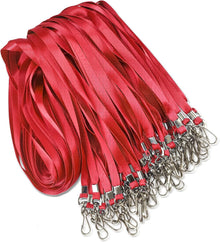 50 Pack Bulk Lanyard for ID Badge Holder Durable Flat Lanyard with Swivel Hook and Badge Clip (Red)