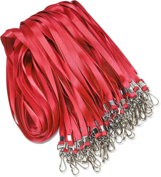 50 Pack Bulk Lanyard for ID Badge Holder Durable Flat Lanyard with Swivel Hook and Badge Clip (Red)