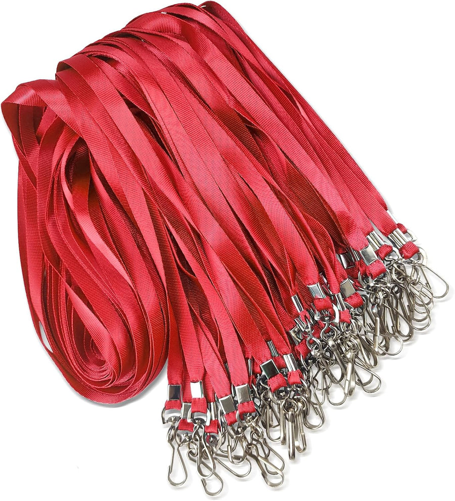 50 Pack Bulk Lanyard for ID Badge Holder Durable Flat Lanyard with Swivel Hook and Badge Clip (Red)