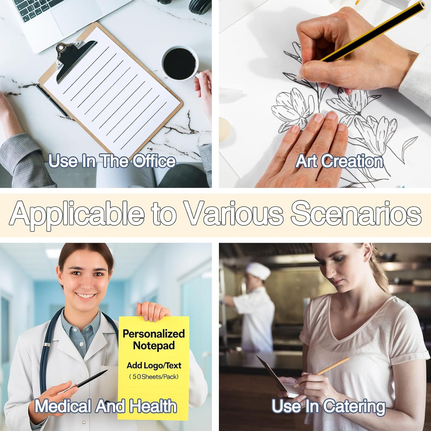 10-1000 Pads Personalized Notepads Bulk - Custom Notepad with Logo & Text 4.25"x5.5" 50 Sheets Pads for Office Business Classroom (Small(4.25''x5.5''))