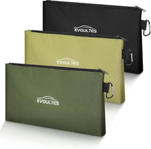 EVOULTES 12 Inch Tool Pouches with Zipper, Small Tools Bags with Carabiner, Multi Purpose Utility Organizer Bags for Tools (3 Pack in Tan, Navy Green, Black)