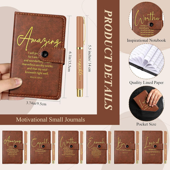 AmazingSpark 18 Pcs Fathers Day Christian Gift Bulk for Men Women 16 Oz Glass Cups with Lid Straw Bible Notebook Leather Prayer Journal with Pen Religious Gift for Church Member (Bible Words,Brown) - hover image