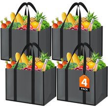 WISELIFE Reusable Grocery Bags with Handles - 3 Pack, 35L Large Shopping Bags for Groceries, Water-Resistant & Foldable Grocery Totes for Lasting Use for Kitchen, Market, Car Trunk, Picnic (Gray)