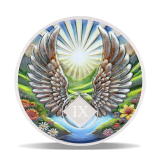 2 Year Angel Wings Sobriety Coin – Radiant Sunrise NA Medallion – Spiritual Token for Recovery & Clean Time – Empowering NA AA Chips – Gift for Men & Women