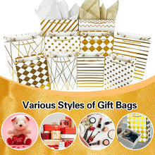 KEEPARTY Assorted Sizes Gold Foil Gift Bags with Tissue Paper Suitable for Many Occasions Set of 10 with 6 Design Styles 4 Small 4 Medium and 2 Large Gift Bags
