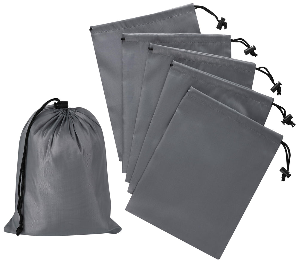 PALTERWEAR Drawstring Bag with Toggle - Nylon Cinch and Ditty Pouch - Six Pack (Black, 6 x 8 Inch, Set of 6)
