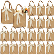 Small 6pcs Burlap Tote Bag Set with Handles, 11*9.45*3.94 Inch Waterproof Reusable Blank Grocery Bags with Ribbon Large Jute Tote for Women Bridesmaid Gift Beach Shopping Wedding Travel DIY