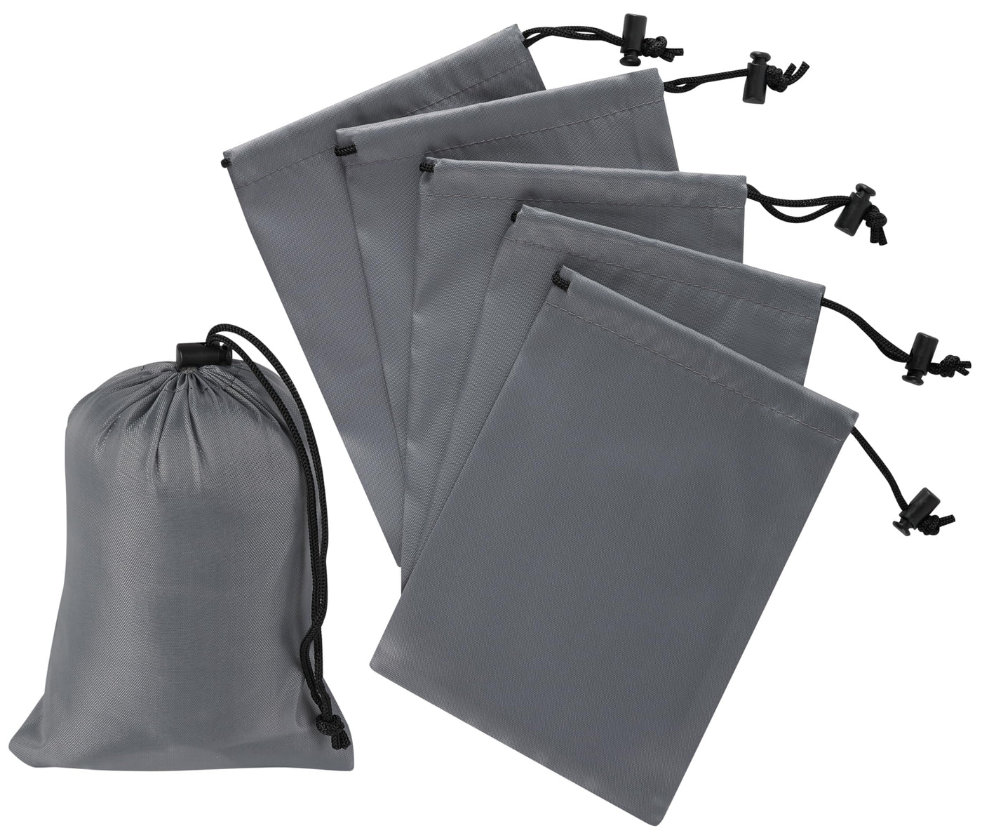 PALTERWEAR Drawstring Bag with Toggle - Nylon Cinch and Ditty Pouch - Six Pack (Black, 6 x 8 Inch, Set of 6)