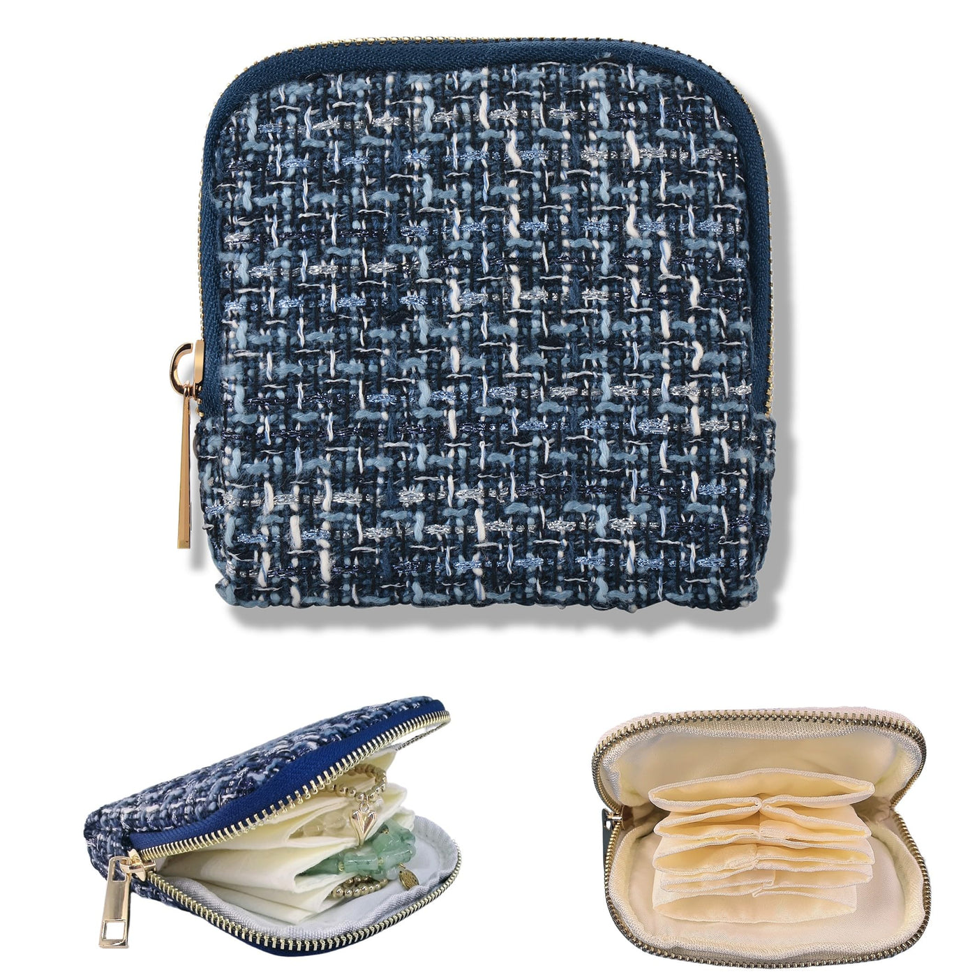 Small Travel Jewelry Case, Soft Velvet Organizer Pouch for Bangles, Bracelets, large Earrings, Beaded necklaces, Anti-Scratch & Portable Jewelry Bag Holder for Daily Use & Gift (Ocean Blue)
