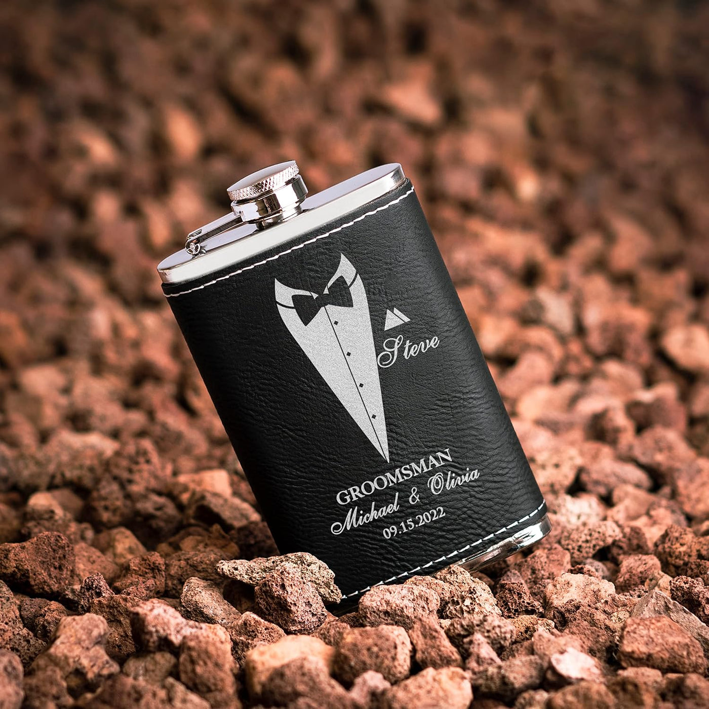 Groomsmen Gifts, Personalized Hip Flasks, Groomsmen Proposal, 6 Oz Engraved Leatherette Flasks for Men, Best Man Gifts for Wedding, Groomsmen Gifts for Wedding - Black #2