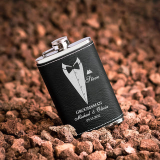 Groomsmen Gifts, Personalized Hip Flasks, Groomsmen Proposal, 6 Oz Engraved Leatherette Flasks for Men, Best Man Gifts for Wedding, Groomsmen Gifts for Wedding - Black #2
