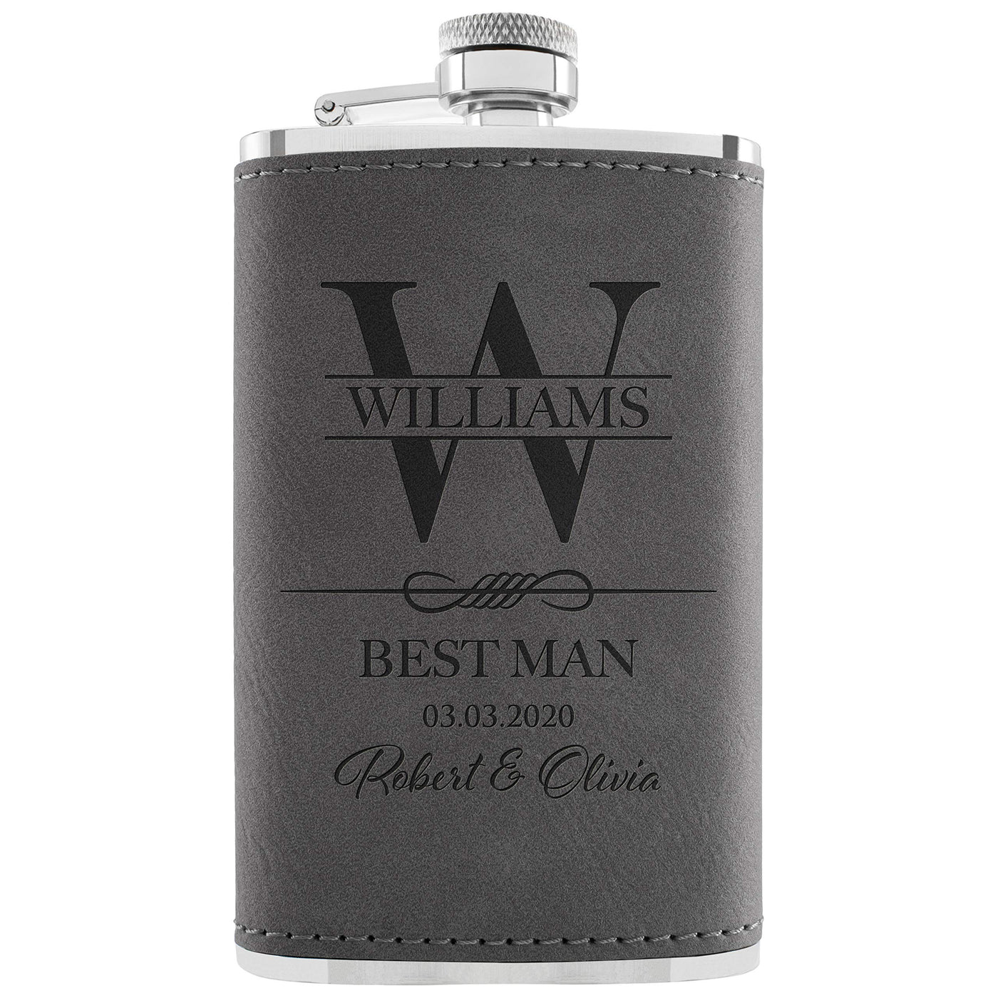 Personalized Hip Flasks Set of 6 - Engraved Leatherette 6 Oz, Best Man & Groomsmen Proposal Gifts, Wedding Party Favors - Chestnut #4