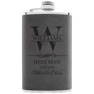 Personalized Hip Flasks Set of 6 - Engraved Leatherette 6 Oz, Best Man & Groomsmen Proposal Gifts, Wedding Party Favors - Chestnut #4