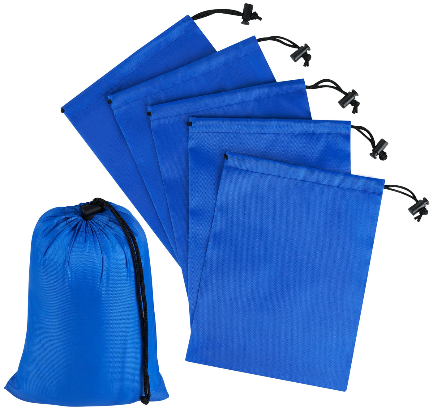 PALTERWEAR Drawstring Bag with Toggle - Nylon Cinch and Ditty Pouch - Six Pack (Black, 6 x 8 Inch, Set of 6)