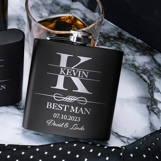 Set of 6, Groomsmen Gifts for Wedding | Personalized Groomsmen Flasks w/Optional Gift Box, Bachelor Party Team, 6 oz. Custom Engraved Hip Flasks for Best Man and Groomsman Proposal #3, Stainless Steel