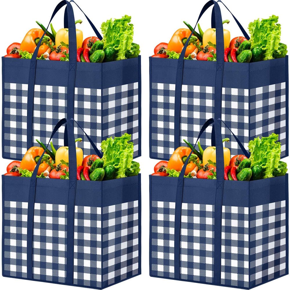 WOWBOX Reusable Grocery Bags,4-Pack, Foldable Reusable Shopping Tote Bags bulk with Reinforced Handles,Large Storage Bags with Water Resistant Coating for Groceries,Multipurpose,Black-White