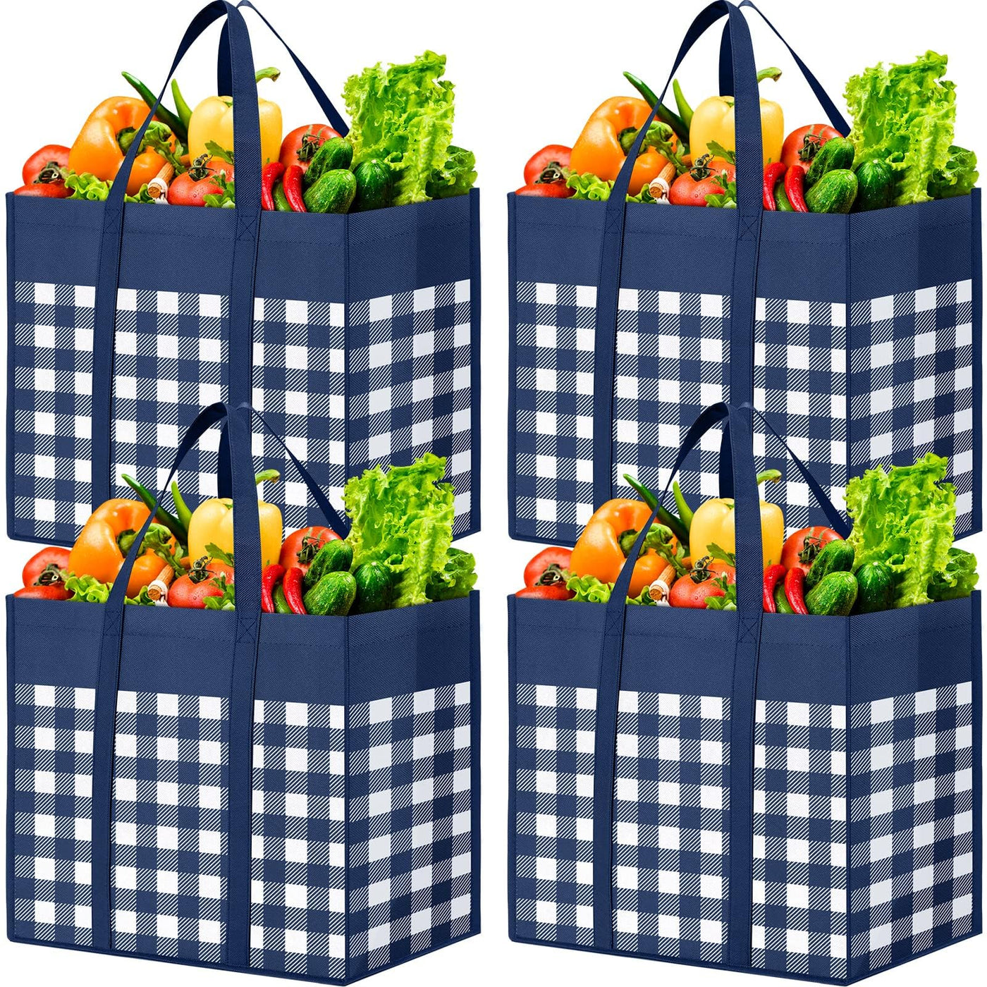 WOWBOX Reusable Grocery Bags,4-Pack, Foldable Reusable Shopping Tote Bags bulk with Reinforced Handles,Large Storage Bags with Water Resistant Coating for Groceries,Multipurpose,Black-White