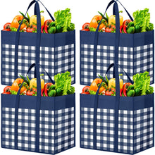 WOWBOX Reusable Grocery Bags,4-Pack, Foldable Reusable Shopping Tote Bags bulk with Reinforced Handles,Large Storage Bags with Water Resistant Coating for Groceries,Multipurpose,Black-White
