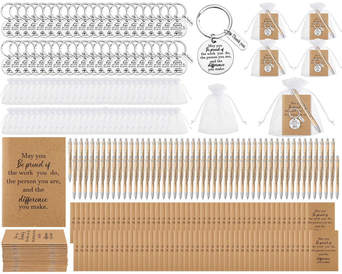 Kosiz 50 Sets Employee Appreciation Gifts Bulk Thank You Notebooks Bamboo Pens Keychains Social Worker Appreciation Gifts for Coworkers Staff Employee Students