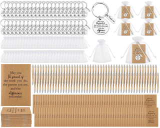 Kosiz 50 Sets Employee Appreciation Gifts Bulk Thank You Notebooks Bamboo Pens Keychains Social Worker Appreciation Gifts for Coworkers Staff Employee Students