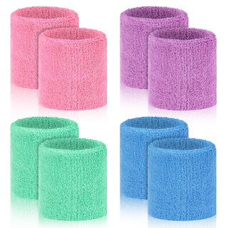 8 Pcs Sports Wrist Sweat Bands for Men & Women， Absorbent Wrist Sweatbands Tennis Wristbands, Elastic Wrist Bands for Sweat for Basketball Tennis Football Gym Running Working Out